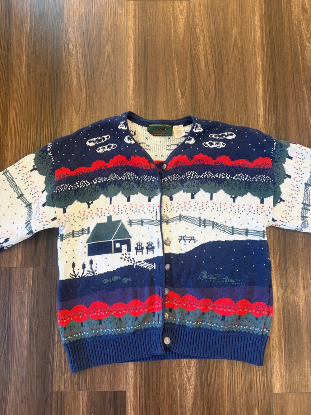 1990s Northern Reflections Navy, Cream & Red Fair Isle Village Cardigan - Picture 8 of 13